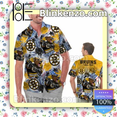 Personalized Boston Bruins Tropical Floral America Flag Mens Shirt, Swim Trunk