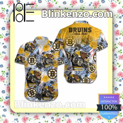 Personalized Boston Bruins Tropical Floral America Flag Mens Shirt, Swim Trunk a