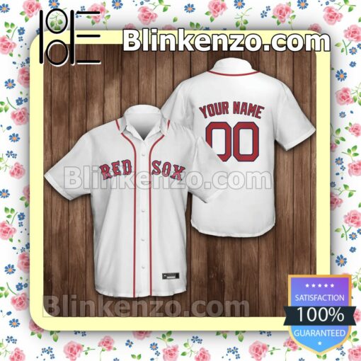 Personalized Boston Red Sox Baseball White Summer Hawaiian Shirt, Mens Shorts