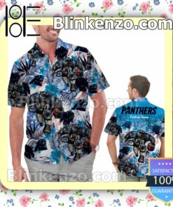 Personalized Carolina Panthers Tropical Floral America Flag Aloha Mens Shirt, Swim Trunk