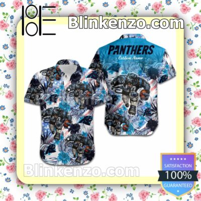 Personalized Carolina Panthers Tropical Floral America Flag Aloha Mens Shirt, Swim Trunk a