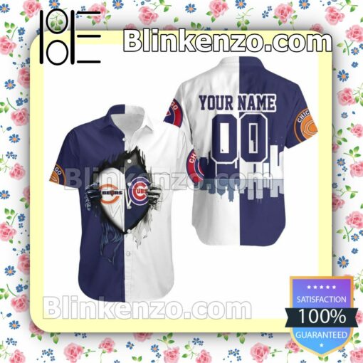 Personalized Chicago Bears And Chicago Cubs Heartbeat Love Ripped Summer Shirt