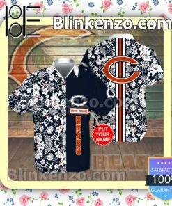 Personalized Chicago Bears Flowery Black Summer Hawaiian Shirt, Mens Shorts