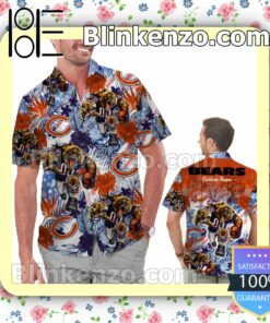 Personalized Chicago Bears Tropical Floral America Flag Aloha Mens Shirt, Swim Trunk