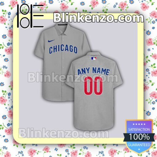 Personalized Chicago Cubs Gray Summer Hawaiian Shirt, Mens Shorts a