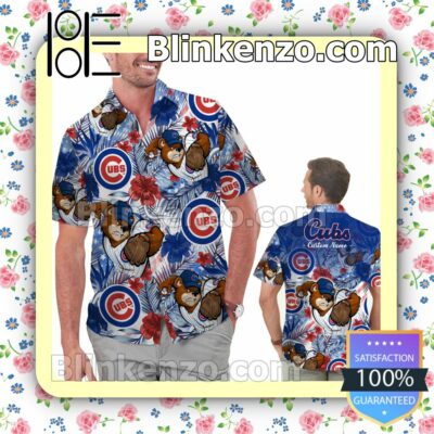 Personalized Chicago Cubs Tropical Floral America Flag For MLB Football Lovers Mens Shirt, Swim Trunk