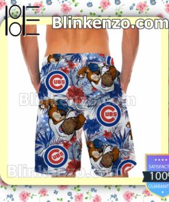 Personalized Chicago Cubs Tropical Floral America Flag For MLB Football Lovers Mens Shirt, Swim Trunk a