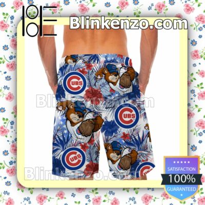Personalized Chicago Cubs Tropical Floral America Flag For MLB Football Lovers Mens Shirt, Swim Trunk a
