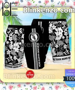 Personalized Chicago White Sox  Black Summer Hawaiian Shirt, Mens Shorts