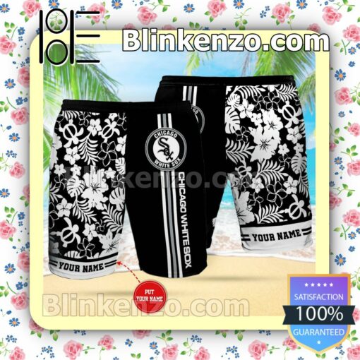 Personalized Chicago White Sox  Black Summer Hawaiian Shirt, Mens Shorts