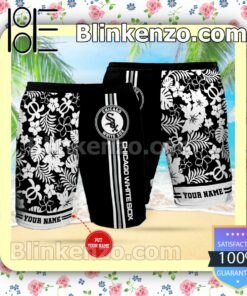 Personalized Chicago White Sox  Black Summer Hawaiian Shirt, Mens Shorts a