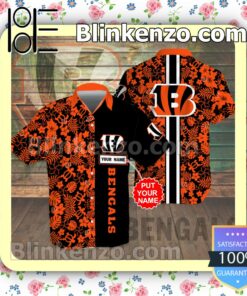 Personalized Cincinnati Bengals Flowery Black Orange Summer Hawaiian Shirt, Mens Shorts