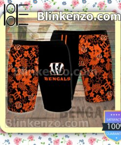 Personalized Cincinnati Bengals Flowery Black Orange Summer Hawaiian Shirt, Mens Shorts a