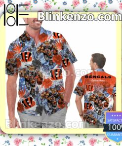 Personalized Cincinnati Bengals Tropical Floral America Flag Aloha Mens Shirt, Swim Trunk
