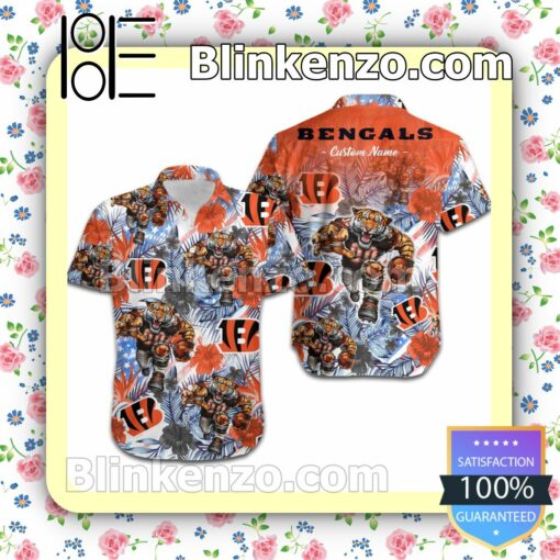Personalized Cincinnati Bengals Tropical Floral America Flag Aloha Mens Shirt, Swim Trunk a