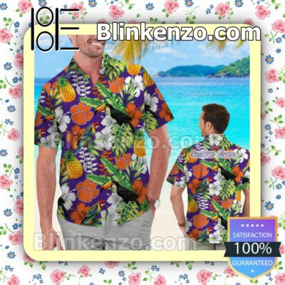 Personalized Clemson Tigers Parrot Floral Tropical Mens Shirt, Swim Trunk