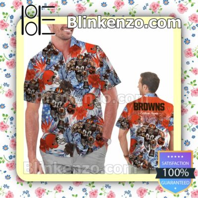 Personalized Cleveland Browns Tropical Floral America Flag Aloha Mens Shirt, Swim Trunk