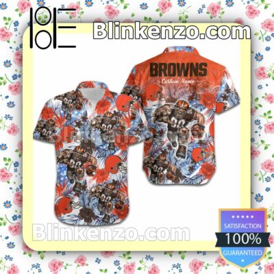 Personalized Cleveland Browns Tropical Floral America Flag Aloha Mens Shirt, Swim Trunk a