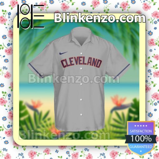 Personalized Cleveland Indians Baseball Grey Summer Hawaiian Shirt, Mens Shorts a