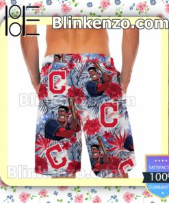 Personalized Cleveland Indians Tropical Floral America Flag For MLB Football Lovers Mens Shirt, Swim Trunk a
