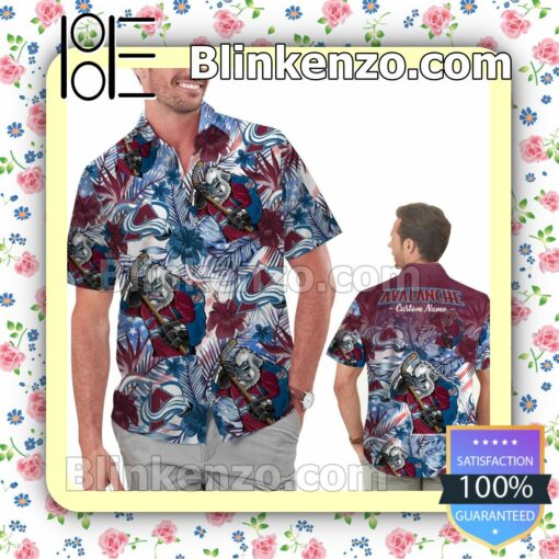 Personalized Colorado Avalanche Tropical Floral America Flag Mens Shirt, Swim Trunk