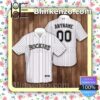 Personalized Colorado Rockies Baseball Pinstripe Baseball White Summer Hawaiian Shirt, Mens Shorts
