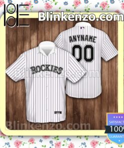 Personalized Colorado Rockies Baseball Pinstripe Baseball White Summer Hawaiian Shirt, Mens Shorts