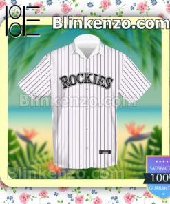 Personalized Colorado Rockies Baseball Pinstripe Baseball White Summer Hawaiian Shirt, Mens Shorts a