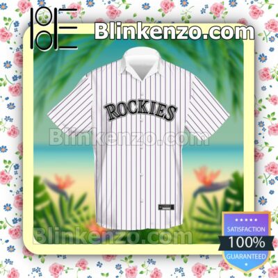 Personalized Colorado Rockies Baseball Pinstripe Baseball White Summer Hawaiian Shirt, Mens Shorts a