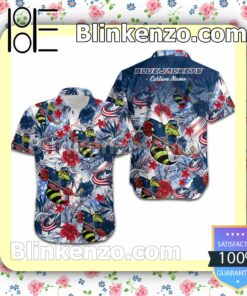 Personalized Columbus Blue Jackets Tropical Floral America Flag Mens Shirt, Swim Trunk a