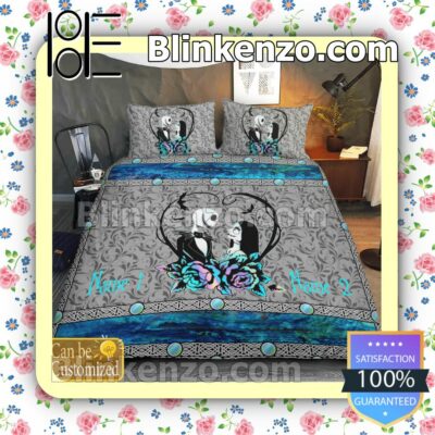 Personalized Couple Romantic Love Jack And Sally Queen King Quilt Blanket Set a