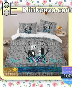 Personalized Couple Romantic Love Jack And Sally Queen King Quilt Blanket Set b