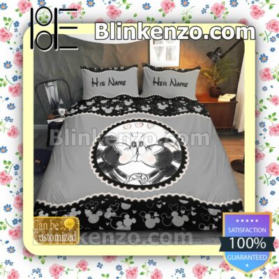 Personalized Couple Romantic Love Mickey Queen King Quilt Blanket Set a