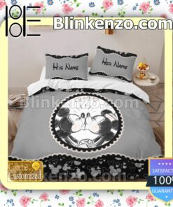 Personalized Couple Romantic Love Mickey Queen King Quilt Blanket Set b