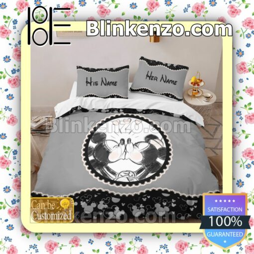 Personalized Couple Romantic Love Mickey Queen King Quilt Blanket Set b