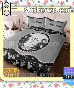 Personalized Couple Romantic Love Mickey Queen King Quilt Blanket Set c