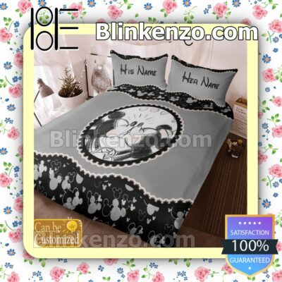Personalized Couple Romantic Love Mickey Queen King Quilt Blanket Set c