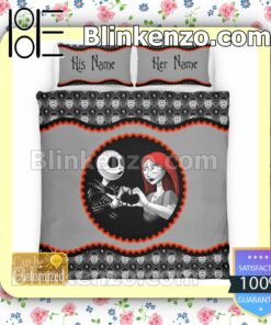 Personalized Couple Romantic Love Nightmare Jack And Sally Queen King Quilt Blanket Set