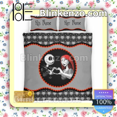 Personalized Couple Romantic Love Nightmare Jack And Sally Queen King Quilt Blanket Set