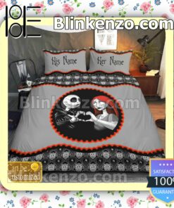 Personalized Couple Romantic Love Nightmare Jack And Sally Queen King Quilt Blanket Set a