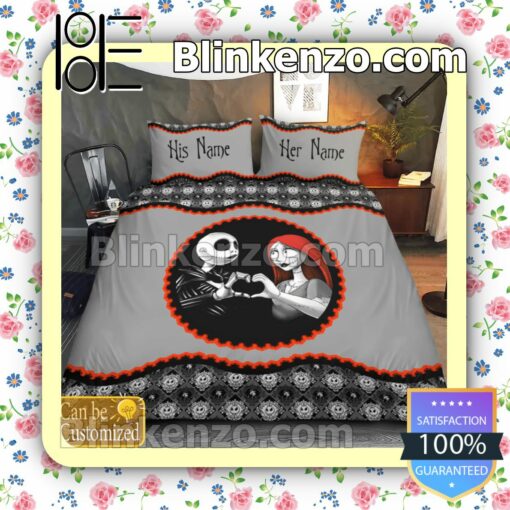 Personalized Couple Romantic Love Nightmare Jack And Sally Queen King Quilt Blanket Set a