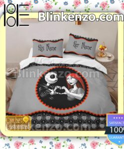 Personalized Couple Romantic Love Nightmare Jack And Sally Queen King Quilt Blanket Set b