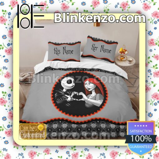 Personalized Couple Romantic Love Nightmare Jack And Sally Queen King Quilt Blanket Set b
