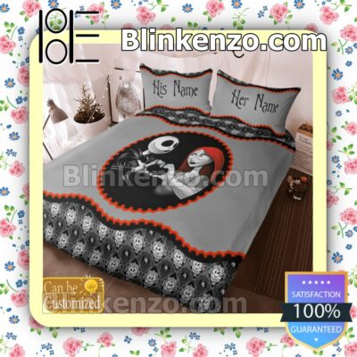 Personalized Couple Romantic Love Nightmare Jack And Sally Queen King Quilt Blanket Set c