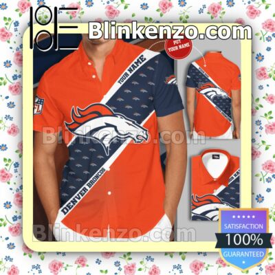 Personalized Denver Broncos Big Logo Orange Navy Summer Hawaiian Shirt, Mens Shorts
