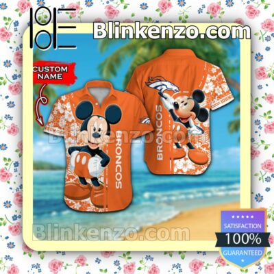 Personalized Denver Broncos & Mickey Mouse Mens Shirt, Swim Trunk