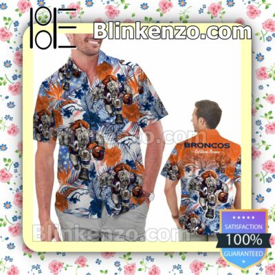 Personalized Denver Broncos Tropical Floral America Flag Aloha Mens Shirt, Swim Trunk