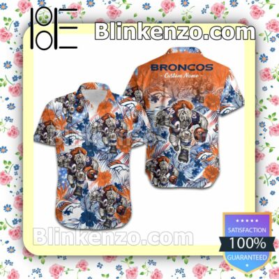 Personalized Denver Broncos Tropical Floral America Flag Aloha Mens Shirt, Swim Trunk a