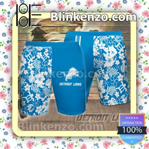 Personalized Detroit Lions Flowery Blue Summer Hawaiian Shirt, Mens Shorts a