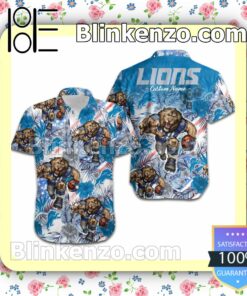 Personalized Detroit Lions Tropical Floral America Flag Aloha Mens Shirt, Swim Trunk a